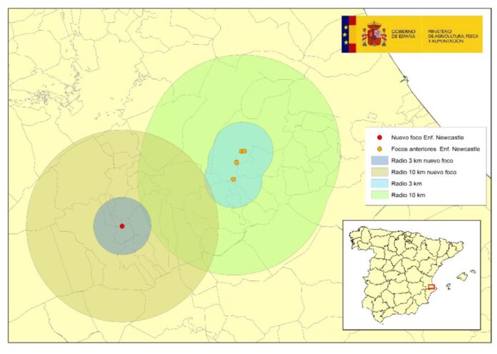 Enfermedad-de-Newcastle-Espana-valencia-20260120-El_palomar Localización del foco de enfermedad de Newcastle en aves de corral en El Palomar, Valencia. Fuente: MAPA. Actualización en fecha 20 enero 2026
